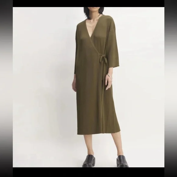 Everlane the ribbed wrap midi 3/4 sleeve dress - Picture 1 of 12